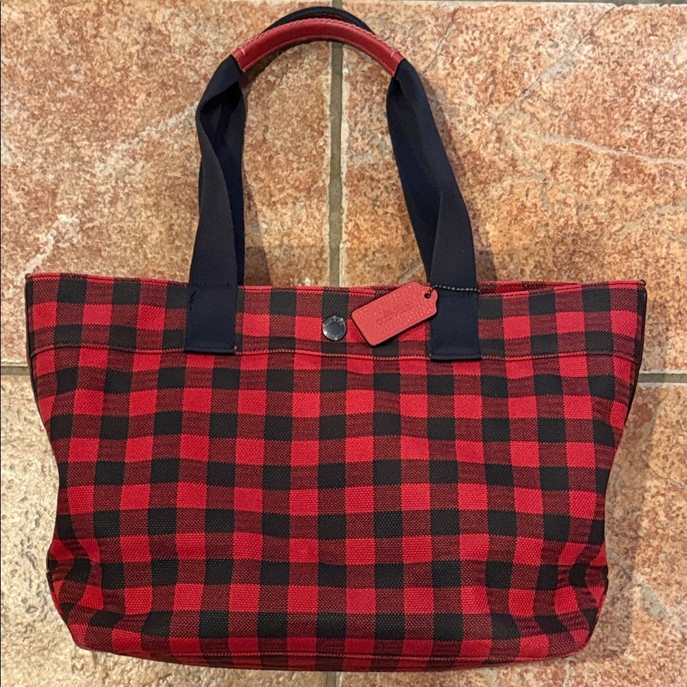 COACH - LargeTote Buffalo Check Plaid Gingham - Red & Black - #39848